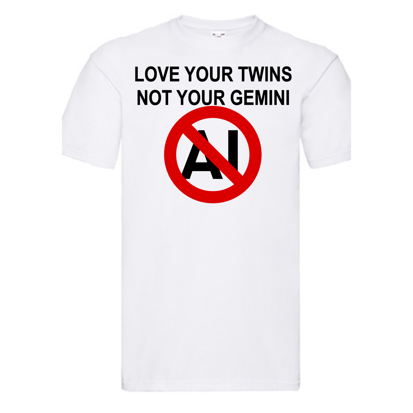 T-shirt Love your twins, not your Gemini. Havy cotton. 100% bomuld. Hvid