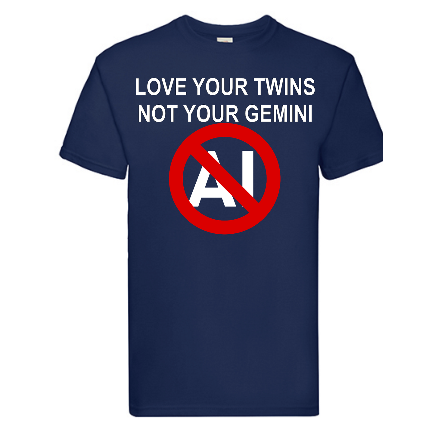 T-shirt Love your twins, not your Gemini. Havy cotton. 100% bomuld. Marineblå.