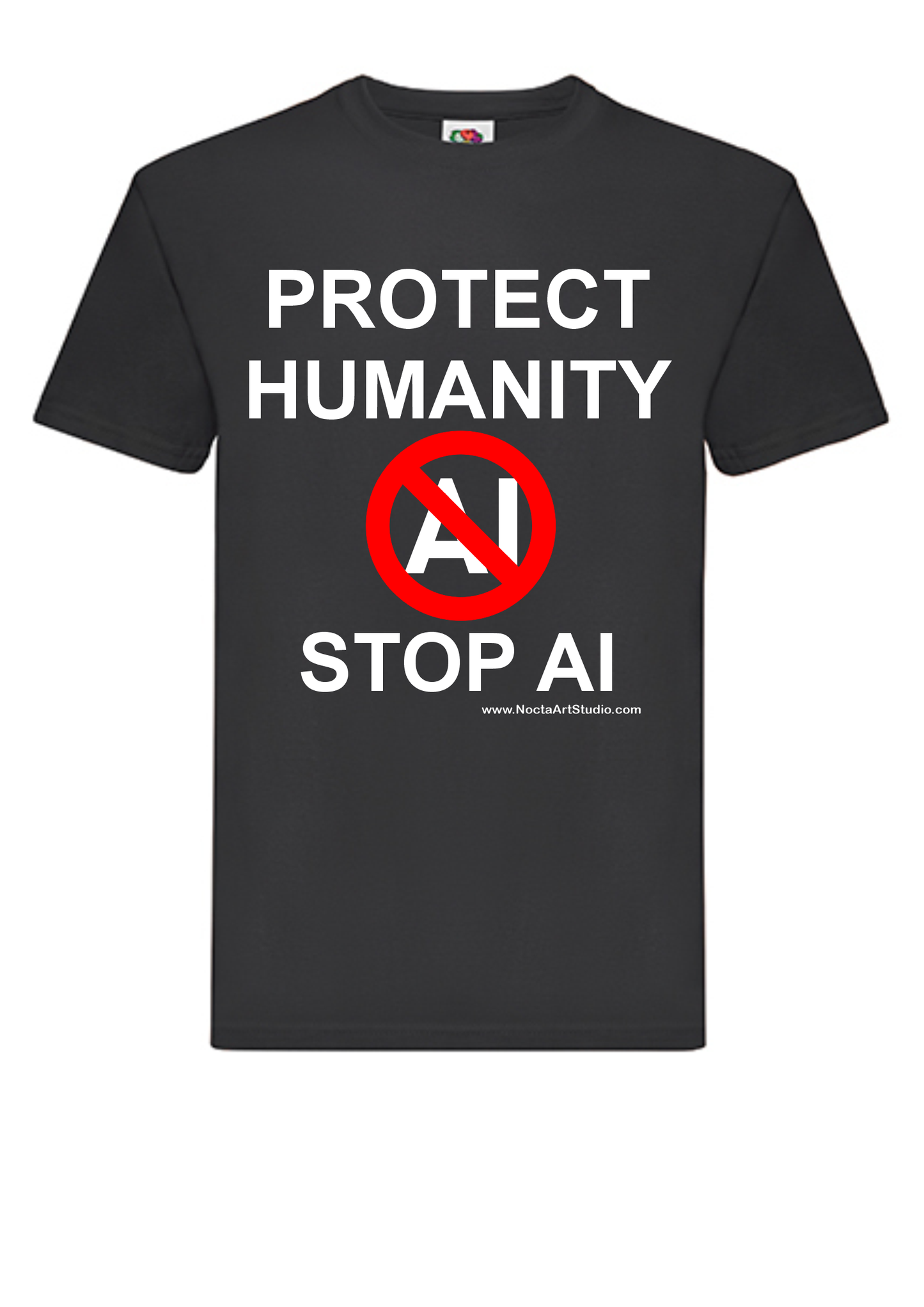 T-shirt Protect humanity stop AI. Havy cotton. 100% bomuld. Sort. Unisex.