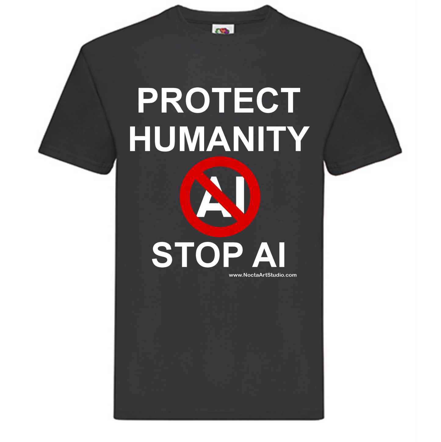 T-shirt Protect humanity stop AI. Havy cotton. 100% bomuld. Sort. Unisex.