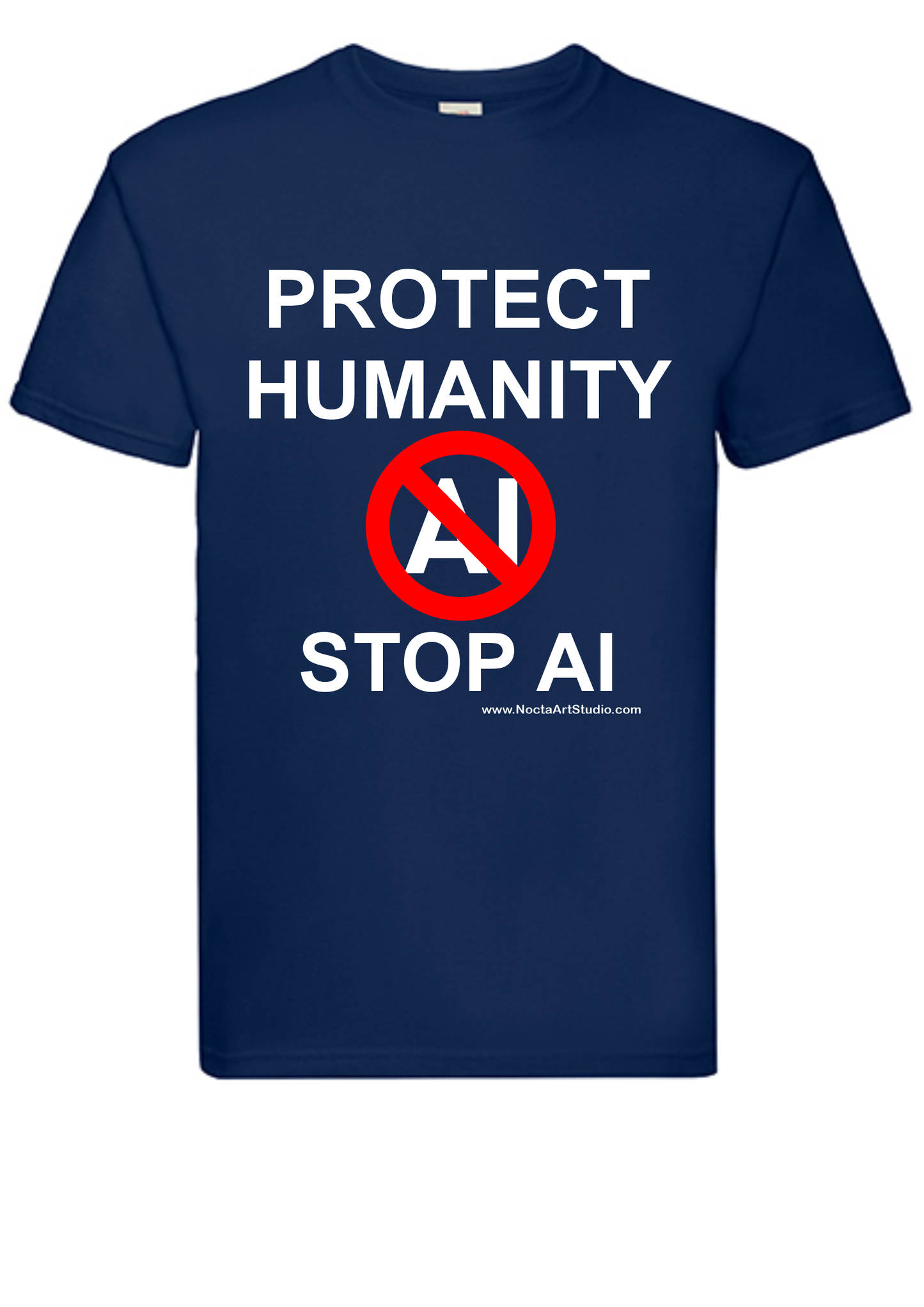 T-shirt Protect humanity stop AI. Havy cotton. 100% bomuld. Unisex. Navy.