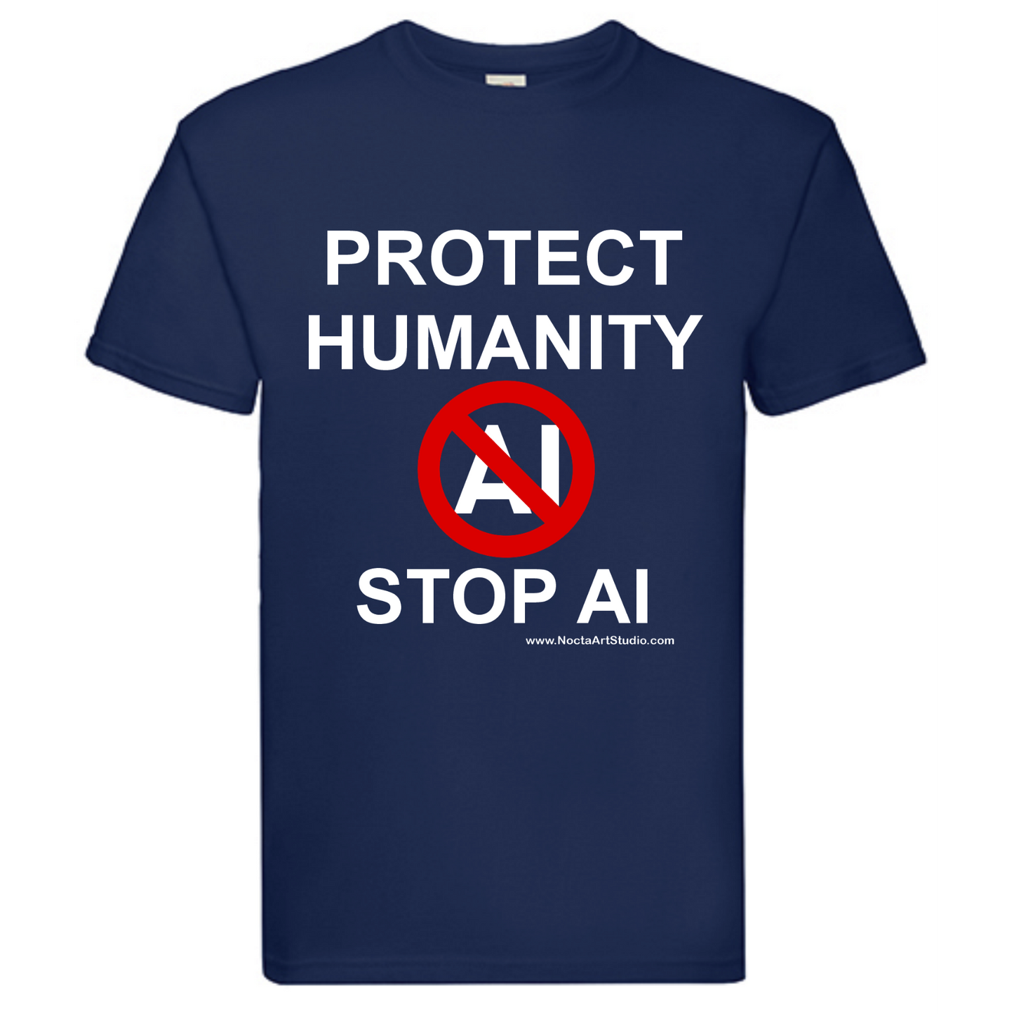 T-shirt Protect humanity stop AI. Havy cotton. 100% bomuld. Unisex. Navy.