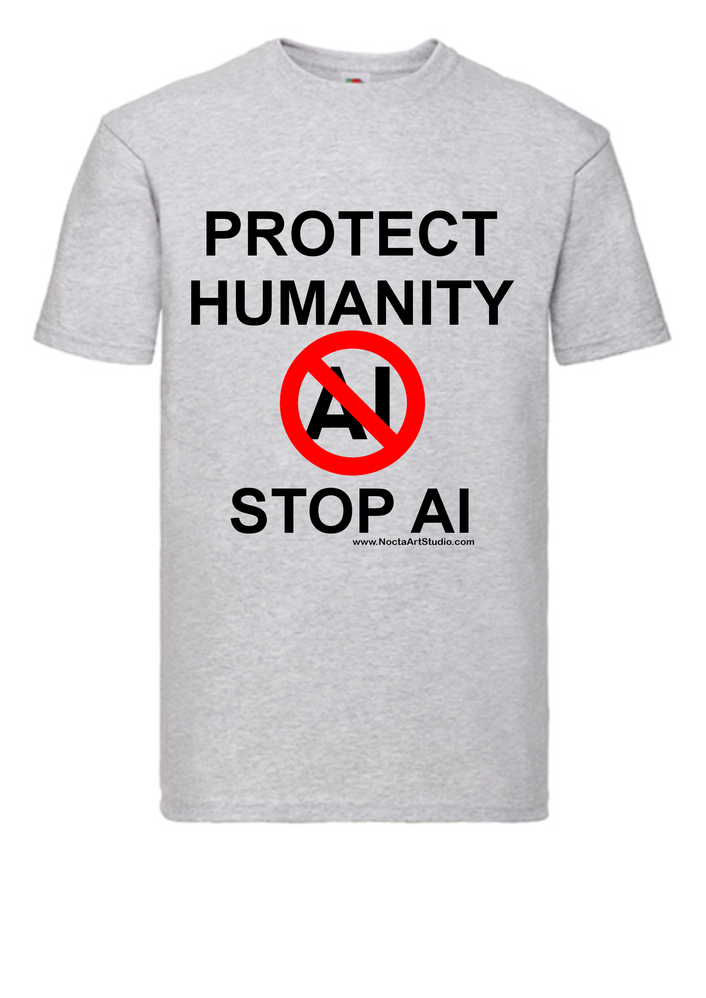 T-shirt Protect humanity stop AI. Havy cotton. 100% bomuld. Unisex. Aske gråt.