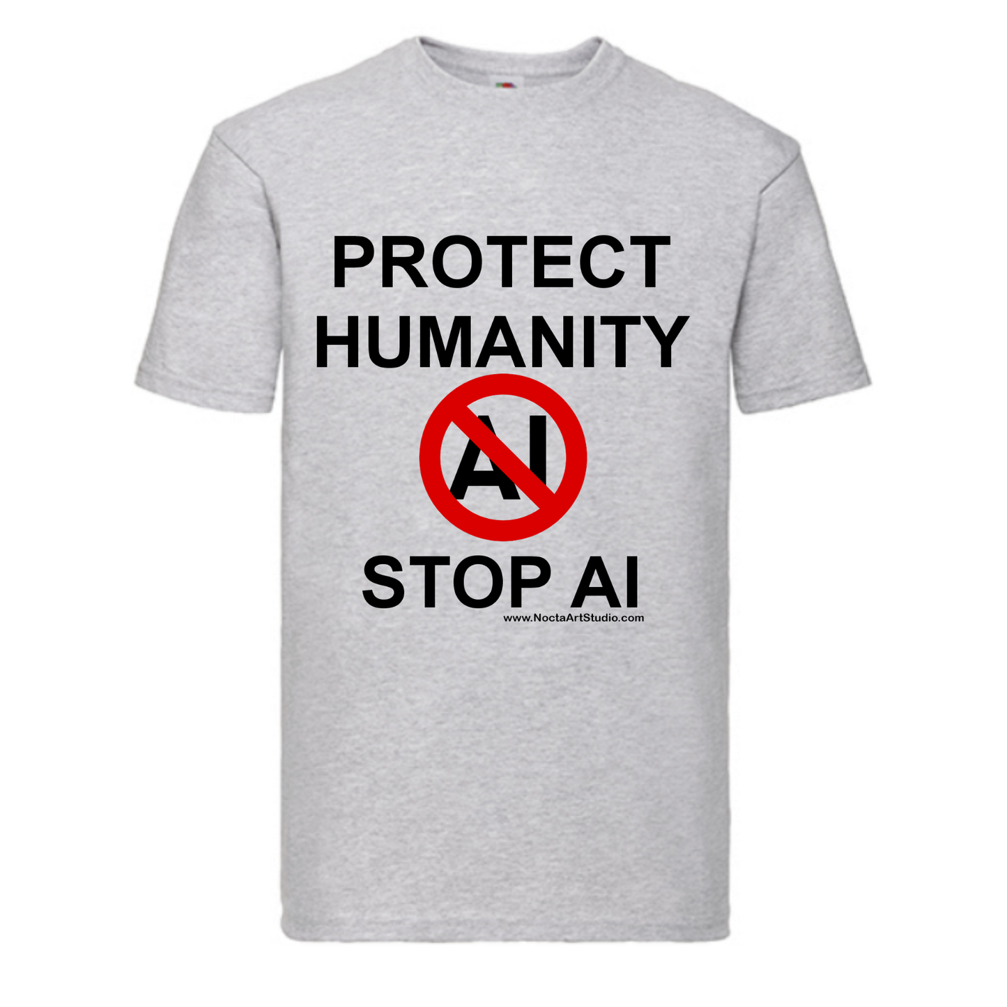 T-shirt Protect humanity stop AI. Havy cotton. 100% bomuld. Unisex. Aske gråt.