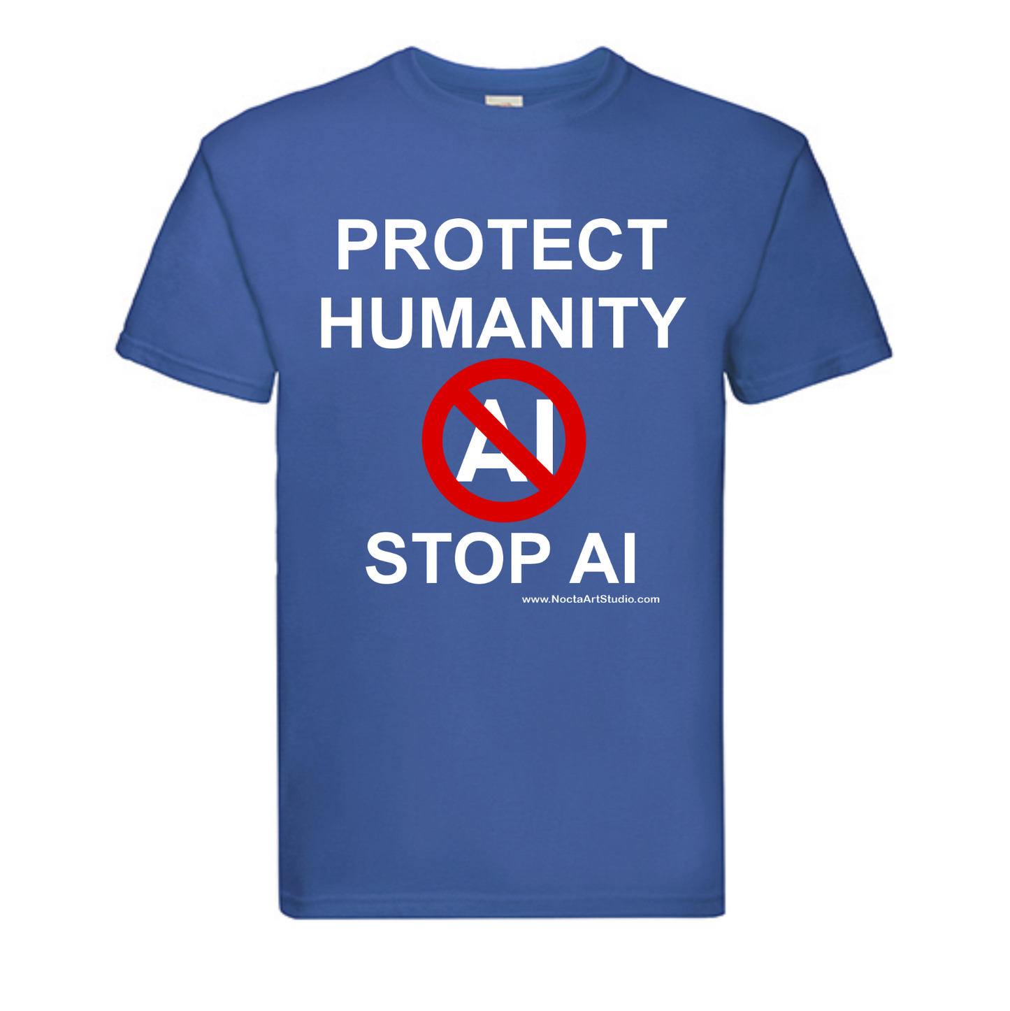T-shirt Protect humanity stop AI. Havy cotton. 100% bomuld. Unisex. Royal blue.