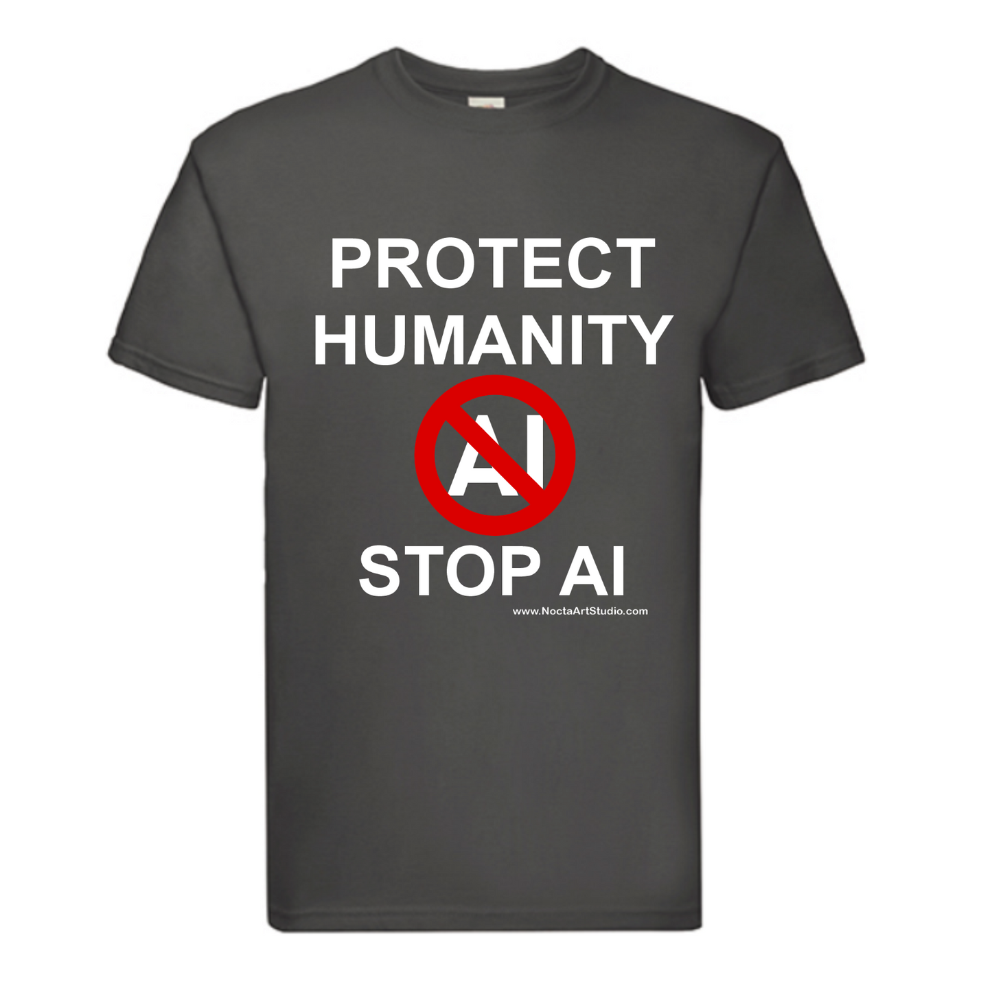 T-shirt Protect humanity stop AI. Havy cotton. 100% bomuld. Unisex. Gråt.
