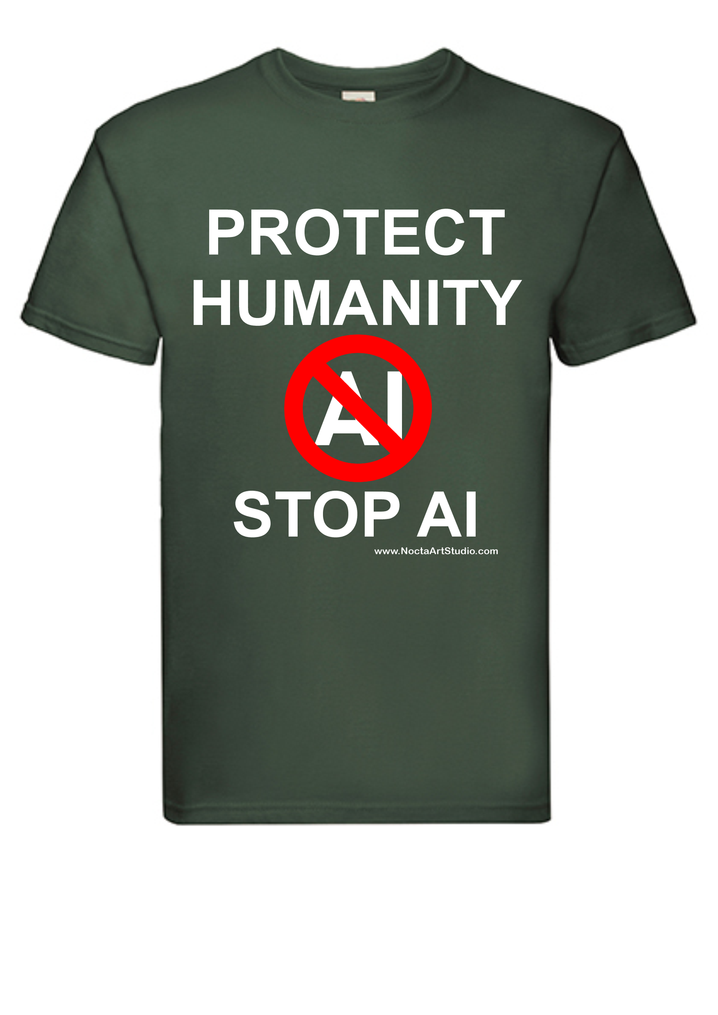T-shirt Protect humanity stop AI. Havy cotton. 100% bomuld. Unisex. Grøn.