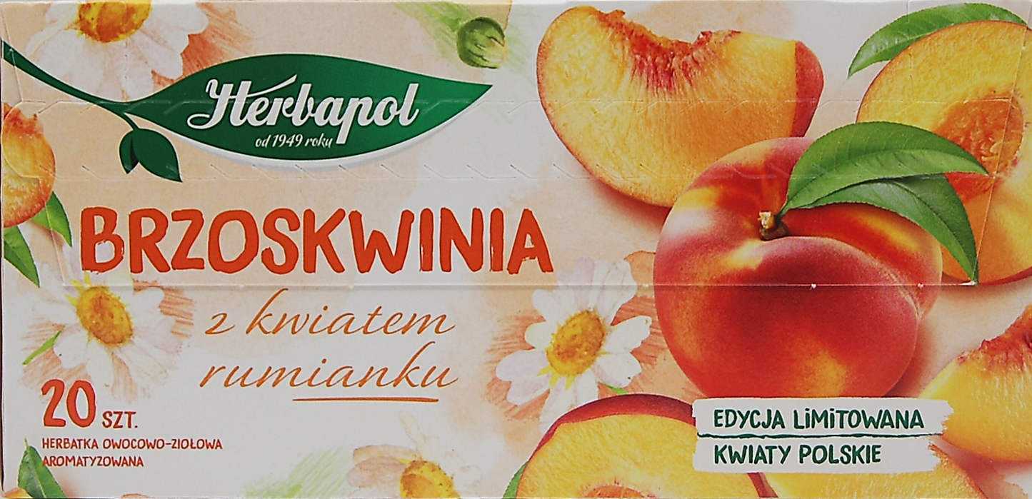 Fersken med kamilleblomst te