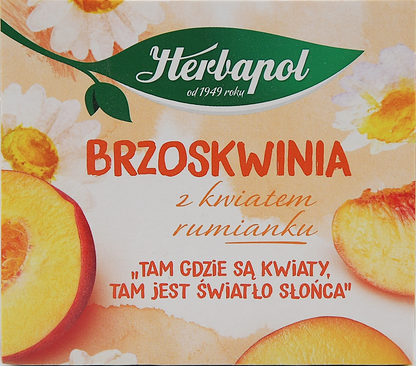 Fersken med kamilleblomst te