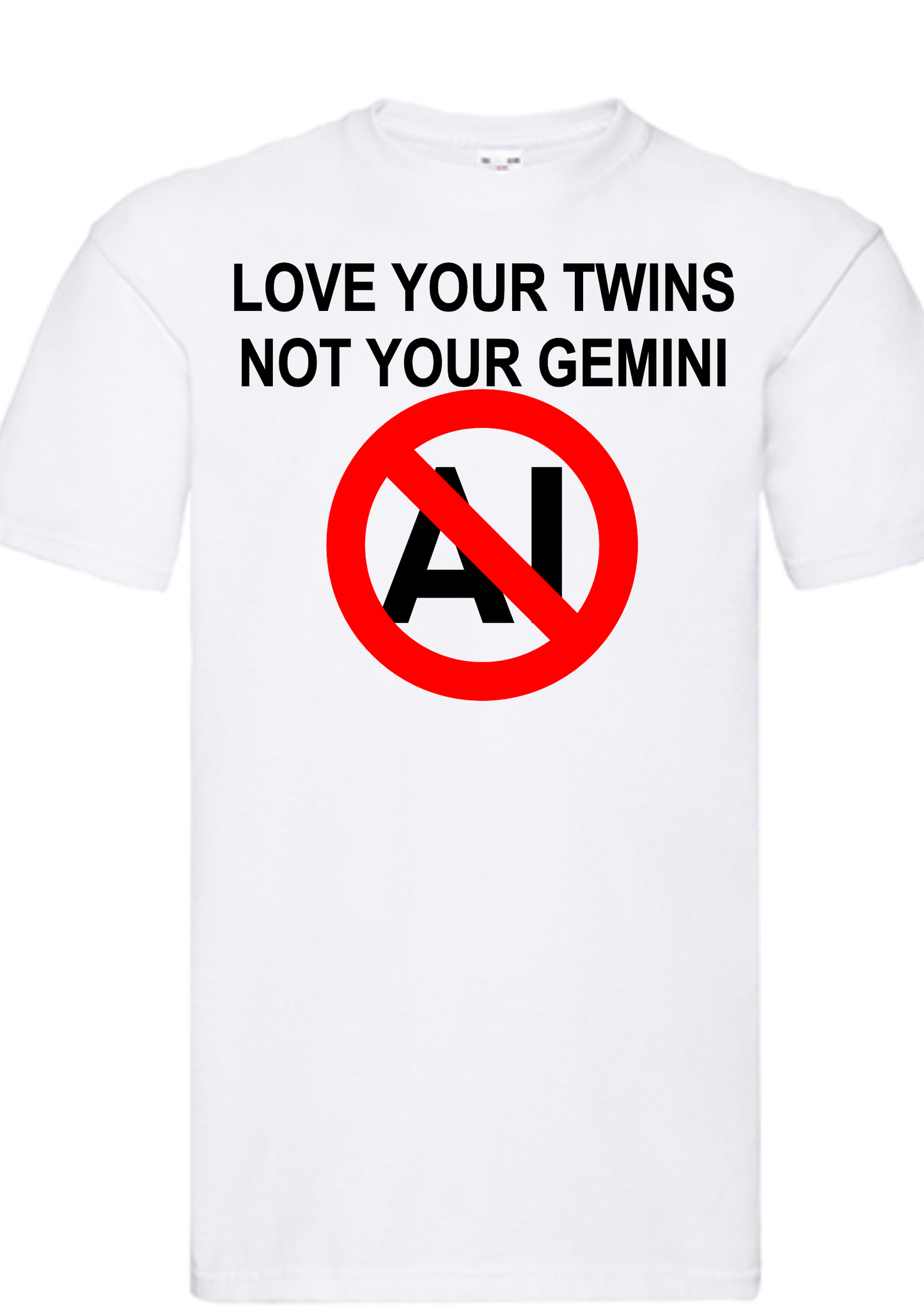 T-shirt Love your twins, not your Gemini. Havy cotton. 100% bomuld. Hvid