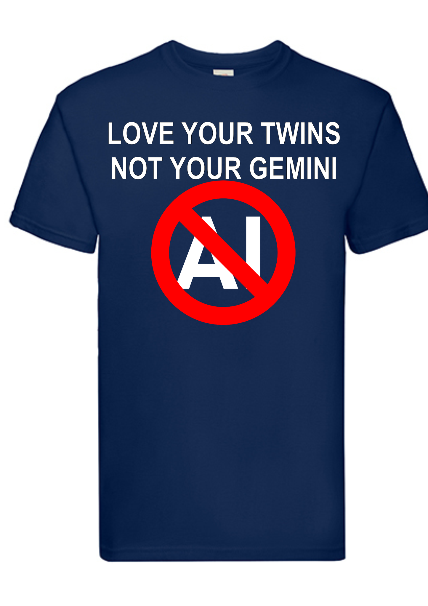T-shirt Love your twins, not your Gemini. Havy cotton. 100% bomuld. Marineblå.