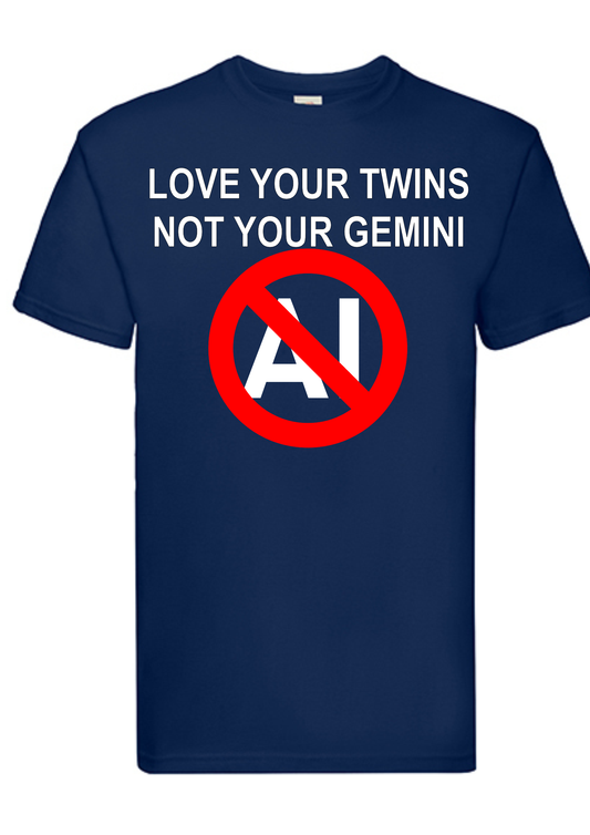 T-shirt Love your twins, not your Gemini. Havy cotton. 100% bomuld. Marineblå.