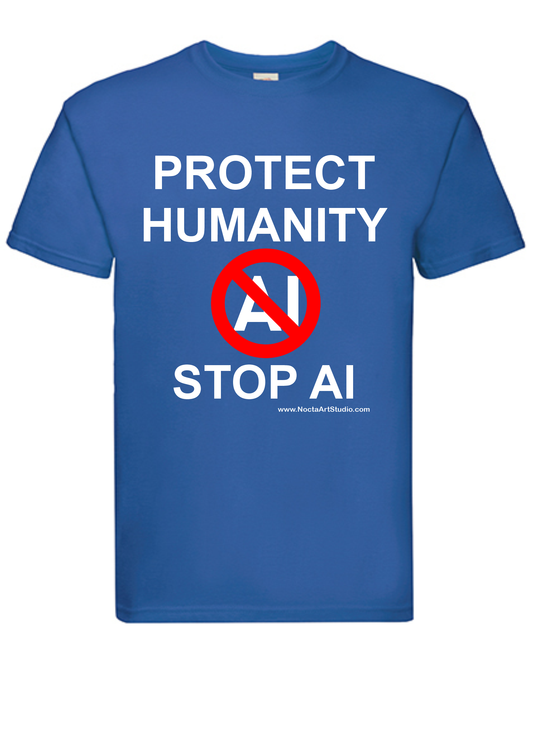 T-shirt Protect humanity stop AI. Havy cotton. 100% bomuld. Unisex. Royal blue.